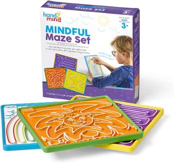 Hand2mind Mindful Maze Boards, 3 Double Sided Breathing Boards with Finger Paths, Mindfulness for Kids