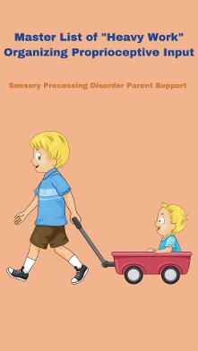 boy pulling wagon doing sensory heavy work activities with his sister in the wagon List of 